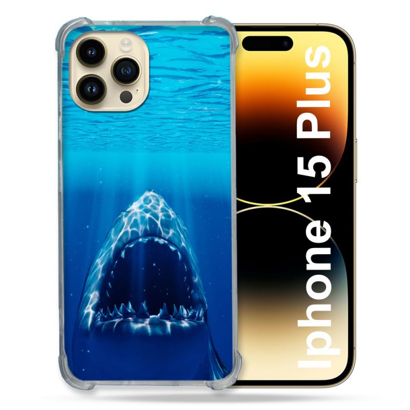 Coque Renforcée En Verre Trempé Pour Iphone 15 Plus (6.7) Animal Requin Dent