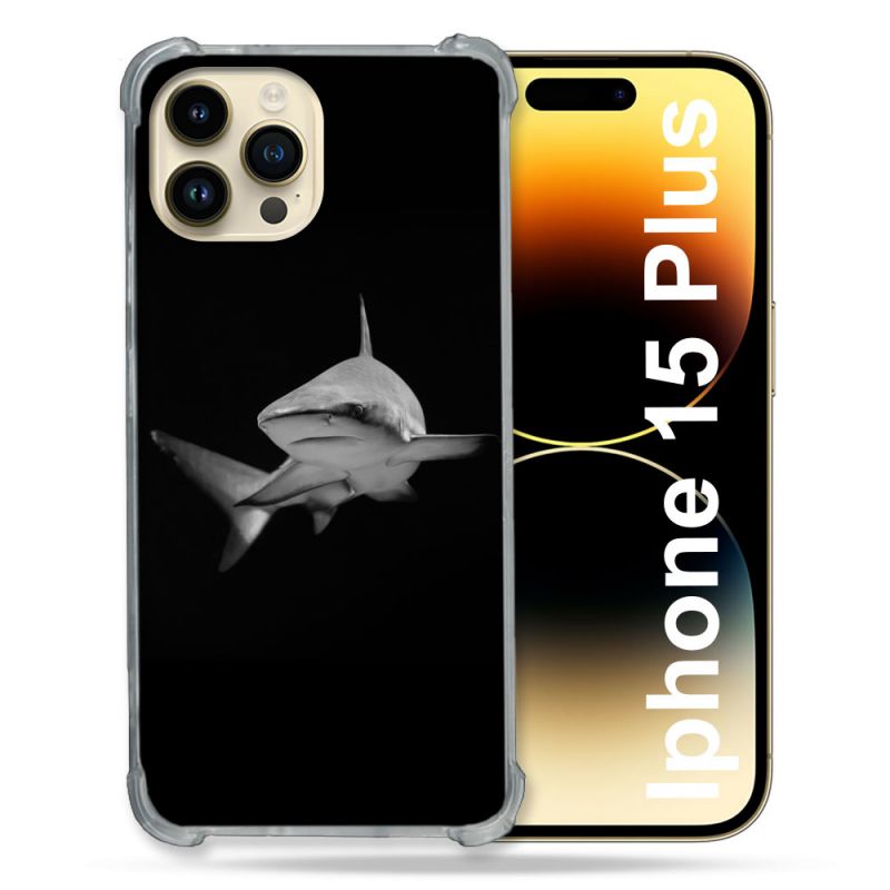 Coque Renforcée En Verre Trempé Pour Iphone 15 Plus (6.7) Animal Requin Sombre