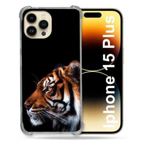 Coque Renforcée En Verre Trempé Pour Iphone 15 Plus (6.7) Animal Tigre Noir