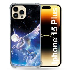 Coque Renforcée En Verre Trempé Pour Iphone 15 Plus (6.7) Fantastique Licorne Céleste