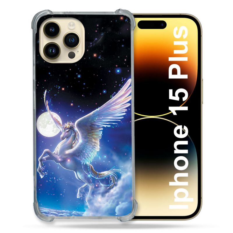 Coque Renforcée En Verre Trempé Pour Iphone 15 Plus (6.7) Fantastique Licorne Céleste