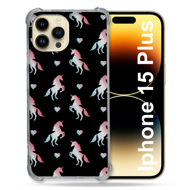 Coque Renforcée En Verre Trempé Pour Iphone 15 Plus (6.7) Fantastique Licorne Pattern