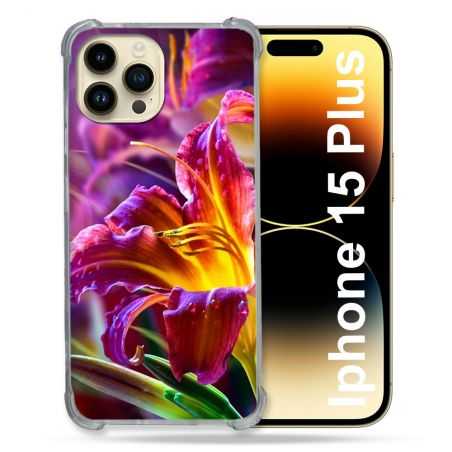 Coque Renforcée En Verre Trempé Pour Iphone 15 Plus (6.7) Fleur Lys Color