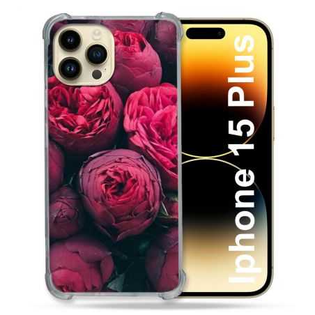 Coque Renforcée En Verre Trempé Pour Iphone 15 Plus (6.7) Fleur Pivoine
