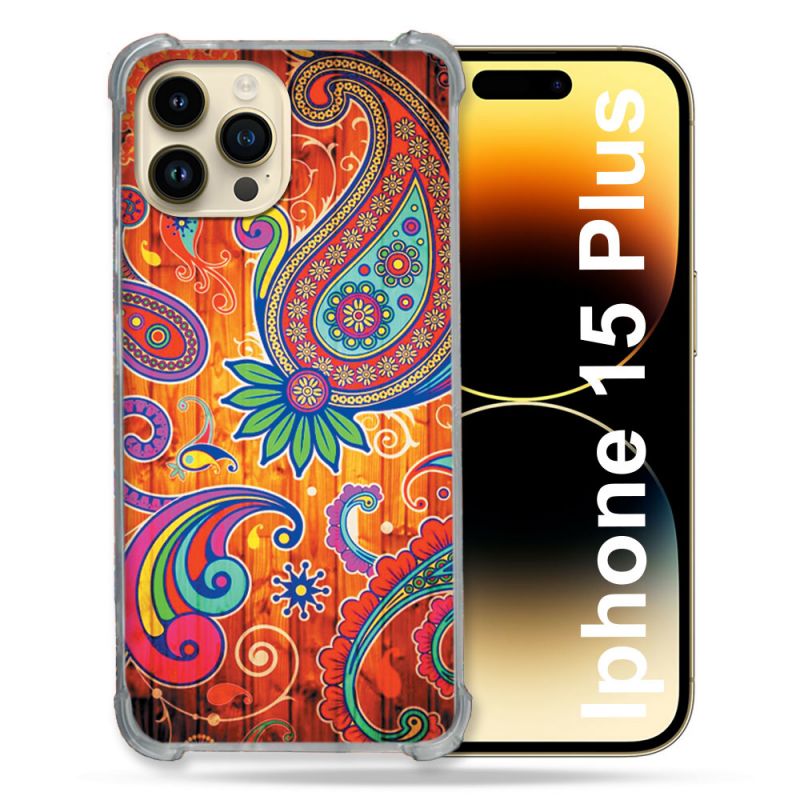 Coque Renforcée En Verre Trempé Pour Iphone 15 Plus (6.7) Fleur Psychedelic