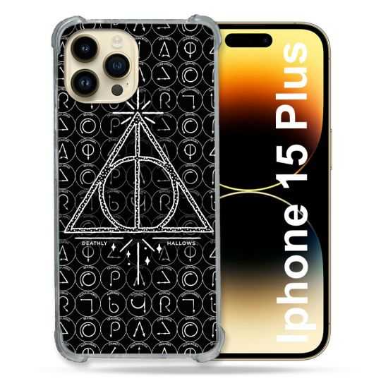 Coque Renforcée En Verre Trempé Pour Iphone 15 Plus (6.7) Harry Potter Hollows Triangle Noir