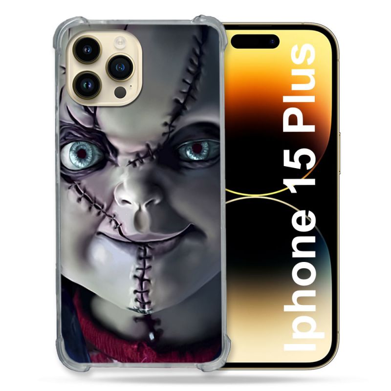 Coque Renforcée En Verre Trempé Pour Iphone 15 Plus (6.7) Horreur Chucky Cicatrice