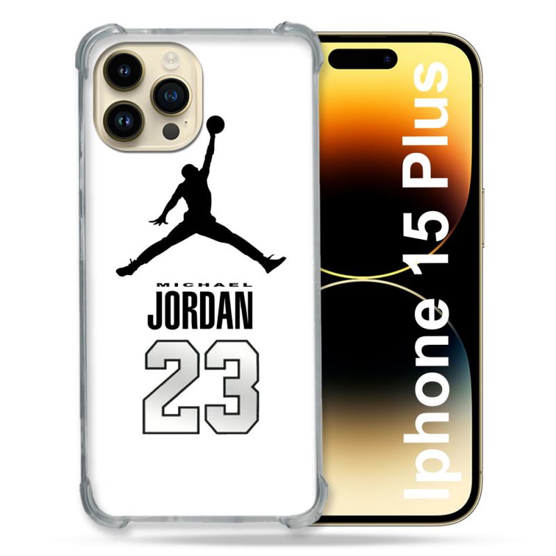 Coque Renforcée En Verre Trempé Pour Iphone 15 Plus (6.7) Jordan 23 Blanc