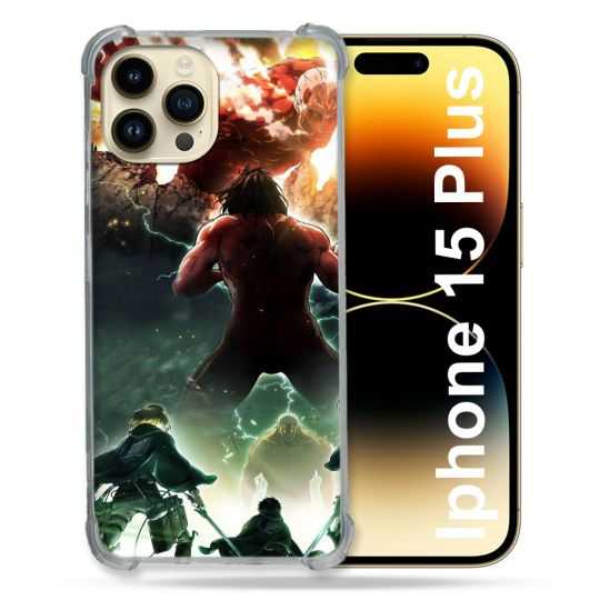 Coque Renforcée En Verre Trempé Pour Iphone 15 Plus (6.7) Manga Attaque Titans Combat