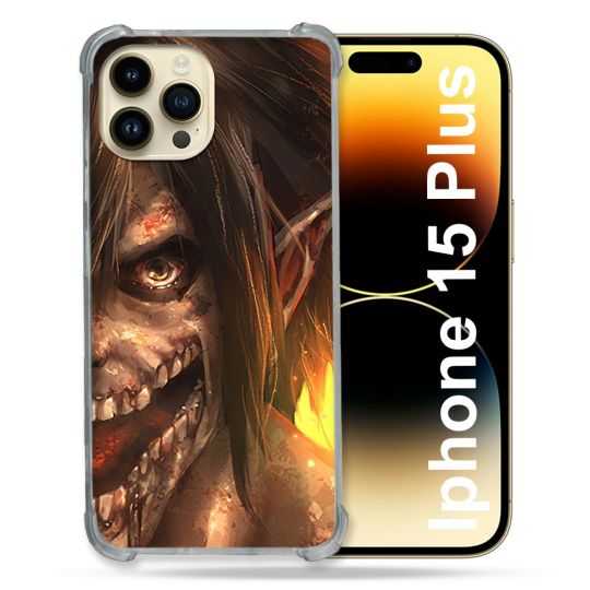 Coque Renforcée En Verre Trempé Pour Iphone 15 Plus (6.7) Manga Attaque Titans Eren Titan