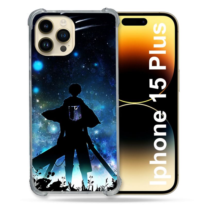 Coque Renforcée En Verre Trempé Pour Iphone 15 Plus (6.7) Manga Attaque Titans Levi