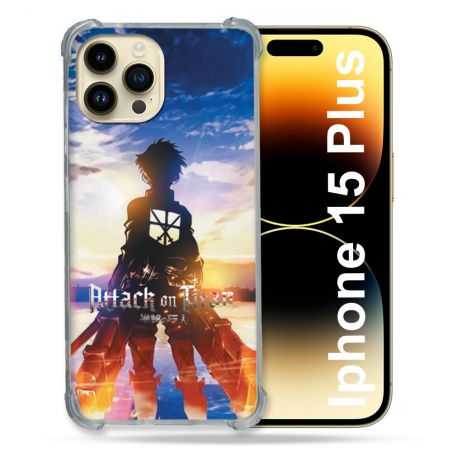 Coque Renforcée En Verre Trempé Pour Iphone 15 Plus (6.7) Manga Attaque Titans Soleil
