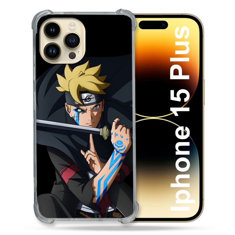 Coque Renforcée En Verre Trempé Pour Iphone 15 Plus (6.7) Manga Boruto Tatouage