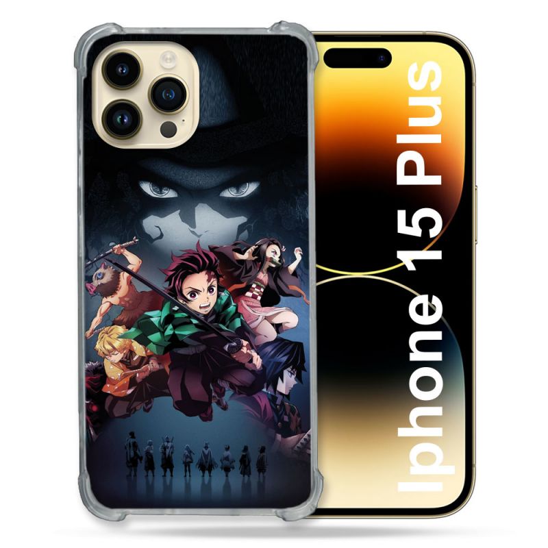 Coque Renforcée En Verre Trempé Pour Iphone 15 Plus (6.7) Manga Demon Slayer Noir