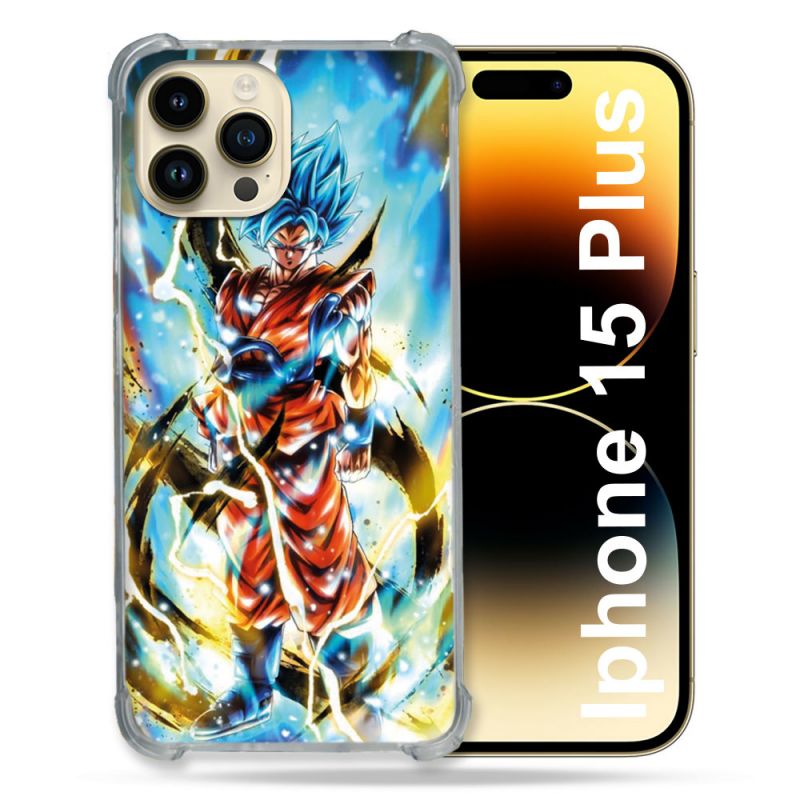 Coque Renforcée En Verre Trempé Pour Iphone 15 Plus (6.7) Manga Dragon Ball Sangoku Blanc