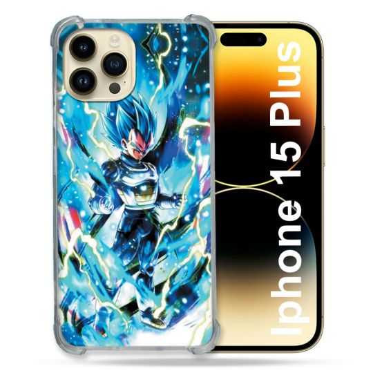 Coque Renforcée En Verre Trempé Pour Iphone 15 Plus (6.7) Manga Dragon Ball Vegeta Bleu