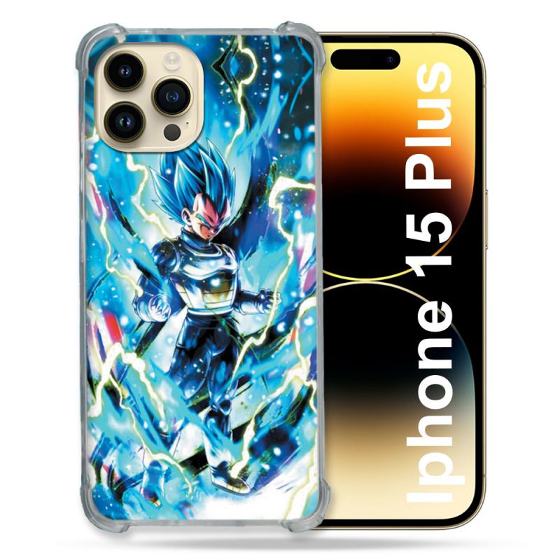 Coque Renforcée En Verre Trempé Pour Iphone 15 Plus (6.7) Manga Dragon Ball Vegeta Bleu