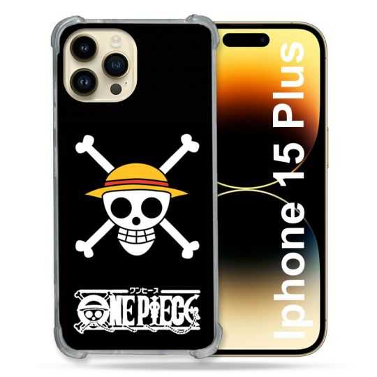 Coque Renforcée En Verre Trempé Pour Iphone 15 Plus (6.7) Manga One Piece Tete de Mort
