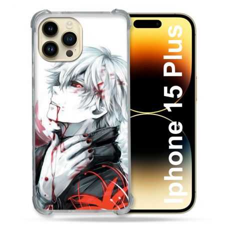 Coque Renforcée En Verre Trempé Pour Iphone 15 Plus (6.7) Manga Tokyo Ghoul Kaneki Blanc