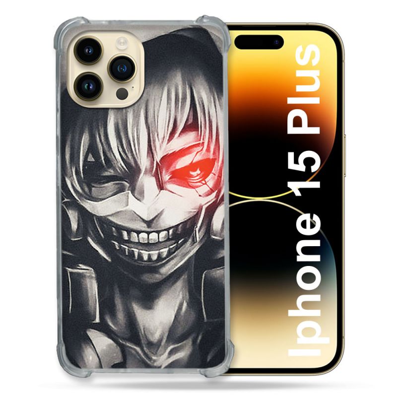 Coque Renforcée En Verre Trempé Pour Iphone 15 Plus (6.7) Manga Tokyo Ghoul Kaneki Noir