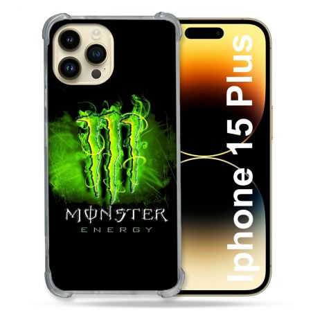 Coque Renforcée En Verre Trempé Pour Iphone 15 Plus (6.7) Monster Energy Vert