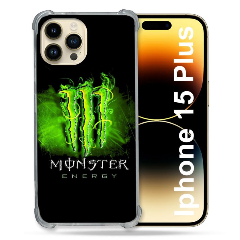 Coque Renforcée En Verre Trempé Pour Iphone 15 Plus (6.7) Monster Energy Vert