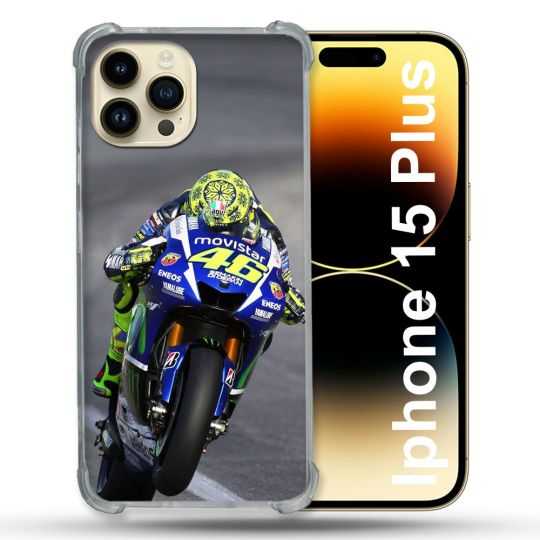 Coque Renforcée En Verre Trempé Pour Iphone 15 Plus (6.7) Moto Course GP Wheeling 46