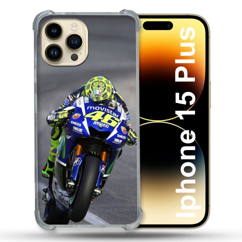 Coque Renforcée En Verre Trempé Pour Iphone 15 Plus (6.7) Moto Course GP Wheeling 46
