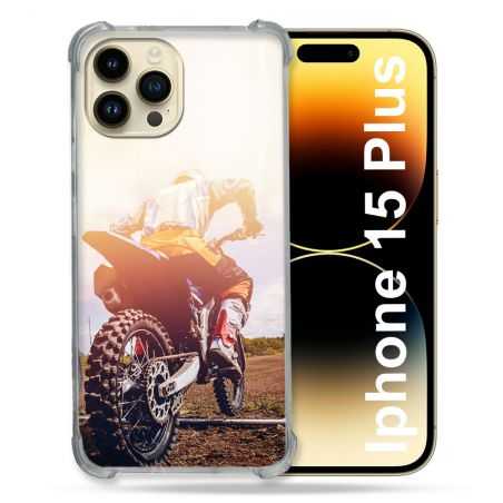 Coque Renforcée En Verre Trempé Pour Iphone 15 Plus (6.7) Moto Cross Soleil