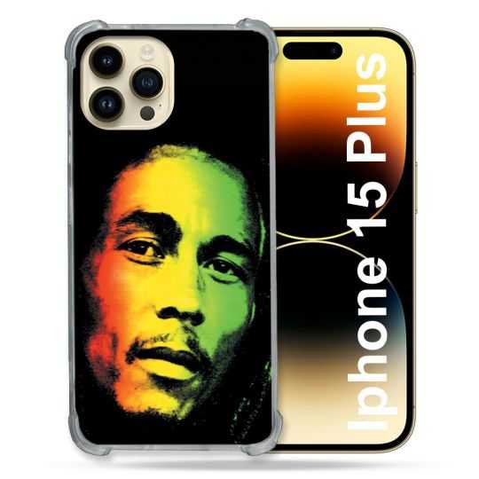 Coque Renforcée En Verre Trempé Pour Iphone 15 Plus (6.7) Musique Bob Marley 2