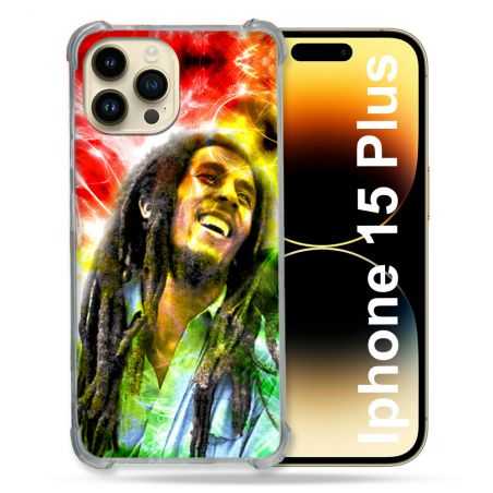 Coque Renforcée En Verre Trempé Pour Iphone 15 Plus (6.7) Musique Bob Marley Color