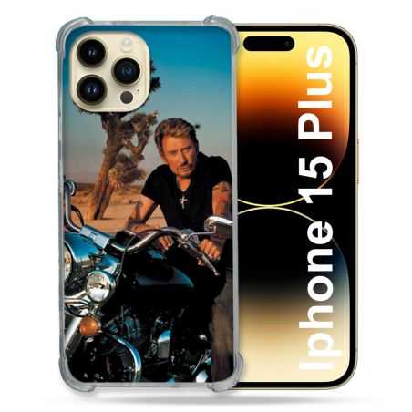 Coque Renforcée En Verre Trempé Pour Iphone 15 Plus (6.7) Musique Johnny Hallyday Moto