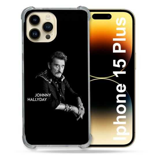 Coque Renforcée En Verre Trempé Pour Iphone 15 Plus (6.7) Musique Johnny Hallyday Noir