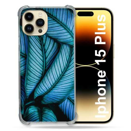 Coque Renforcée En Verre Trempé Pour Iphone 15 Plus (6.7) Nature Feuille Palmier