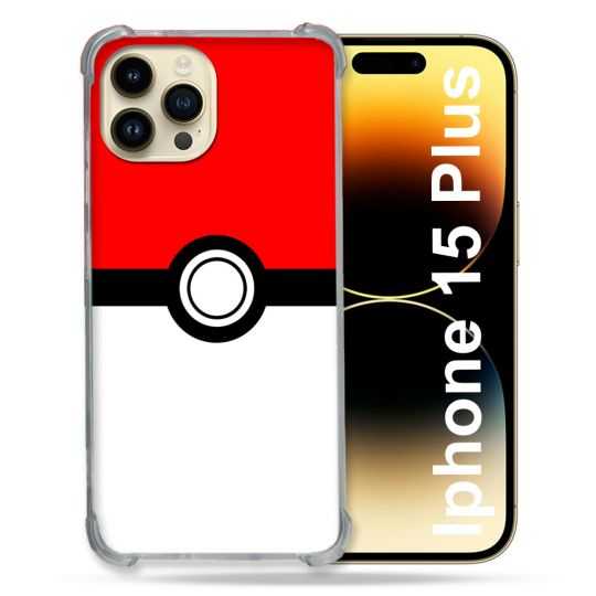 Coque Renforcée En Verre Trempé Pour Iphone 15 Plus (6.7) Pokemon Pokeball