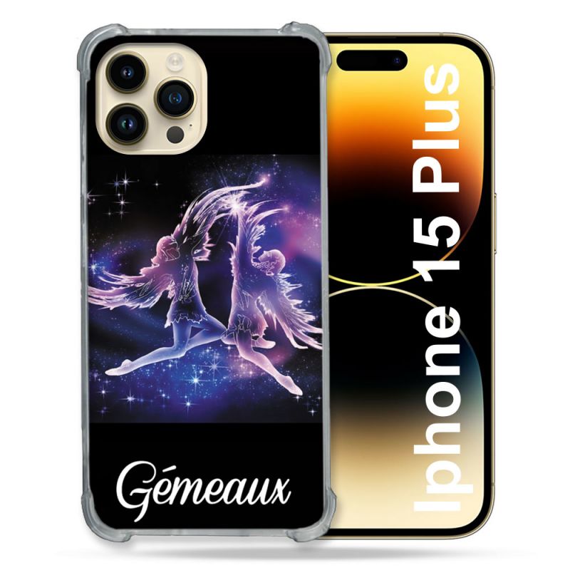 Coque Renforcée En Verre Trempé Pour Iphone 15 Plus (6.7) Signe Zodiaque 2 Gémeaux