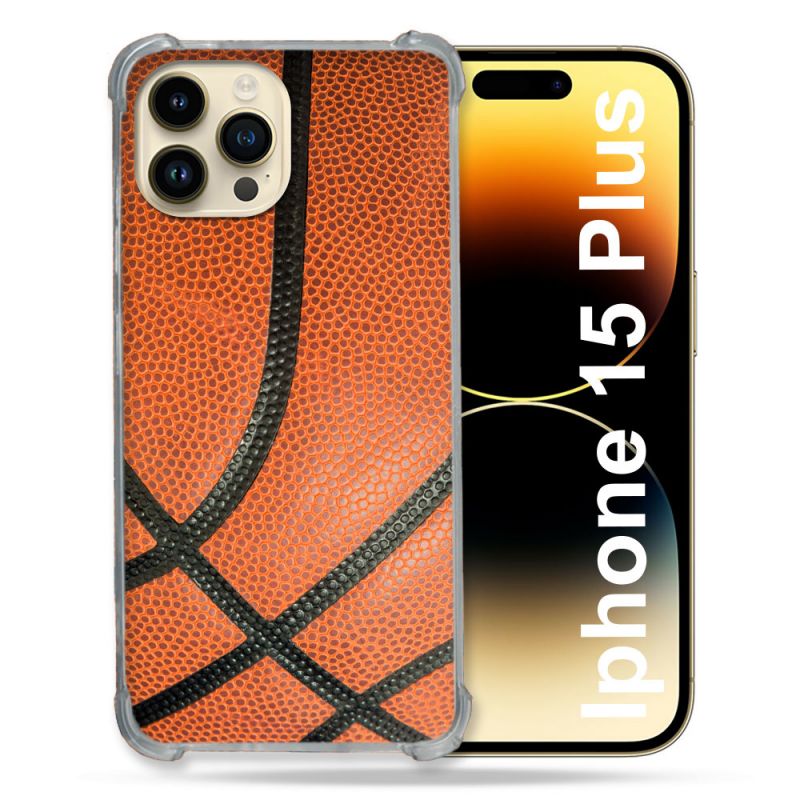 Coque Renforcée En Verre Trempé Pour Iphone 15 Plus (6.7) Sport Ballon Basket