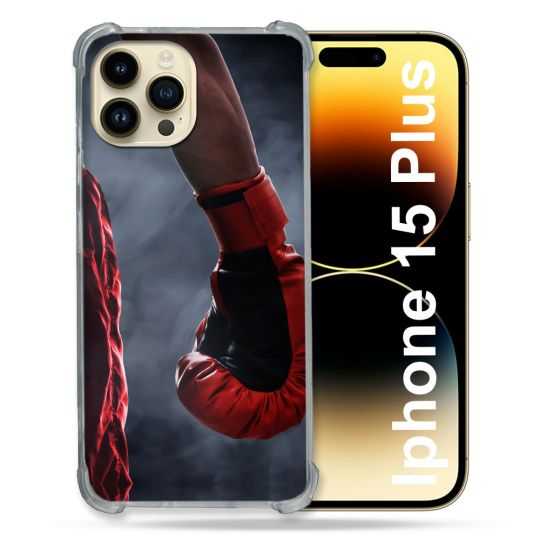 Coque Renforcée En Verre Trempé Pour Iphone 15 Plus (6.7) Sport Boxe Gant Rouge