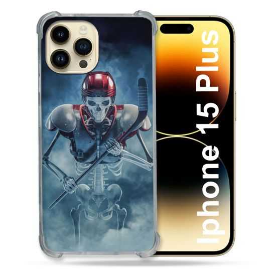 Coque Renforcée En Verre Trempé Pour Iphone 15 Plus (6.7) Sport Hockey Squelette