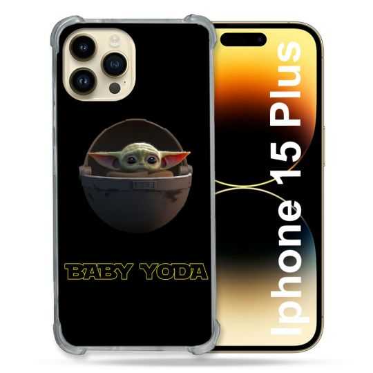 Coque Renforcée En Verre Trempé Pour Iphone 15 Plus (6.7) Star Wars - Yoda bebe noir