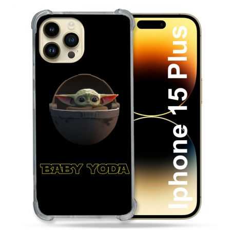 Coque Renforcée En Verre Trempé Pour Iphone 15 Plus (6.7) Star Wars - Yoda bebe noir