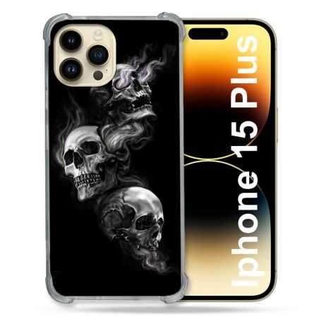 Coque Renforcée En Verre Trempé Pour Iphone 15 Plus (6.7) Tete de Mort Triple