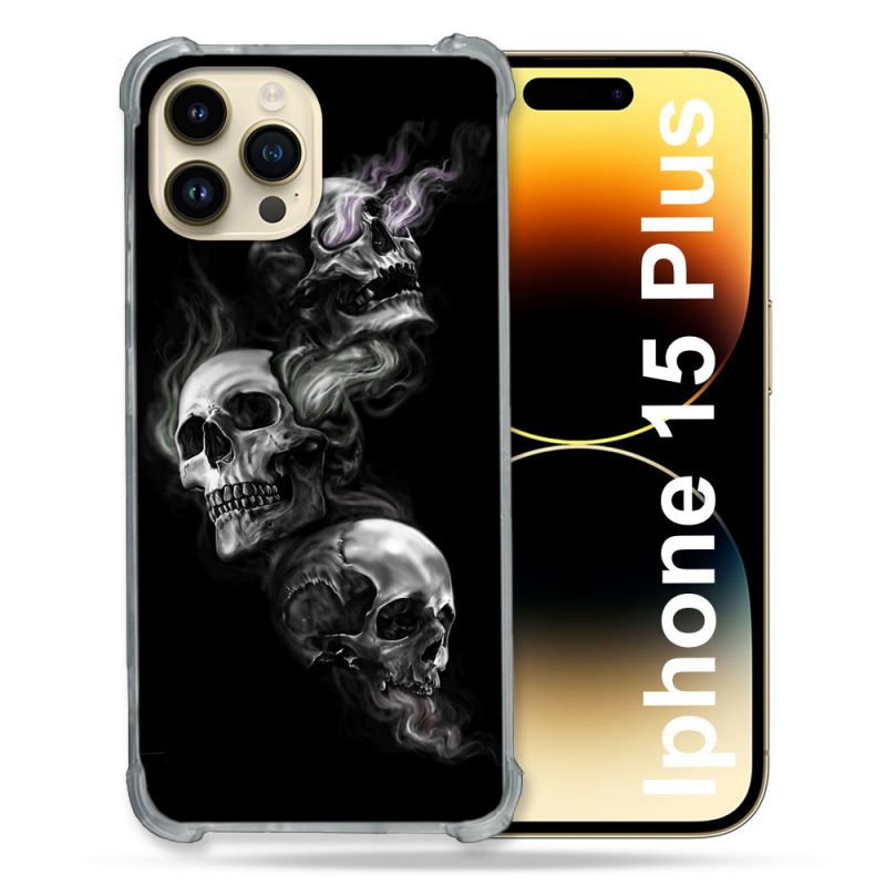 Coque Renforcée En Verre Trempé Pour Iphone 15 Plus (6.7) Tete de Mort Triple