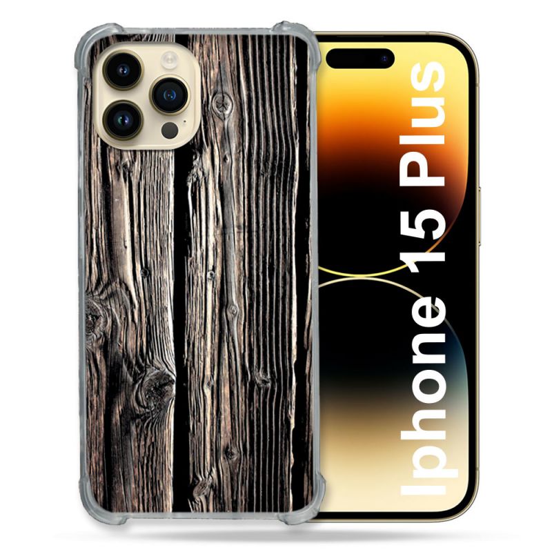 Coque Renforcée En Verre Trempé Pour Iphone 15 Plus (6.7) Texture Bois