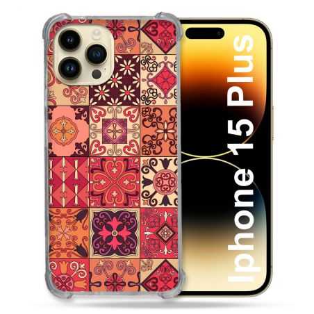 Coque Renforcée En Verre Trempé Pour Iphone 15 Plus (6.7) Texture Carreau Ciment Rouge