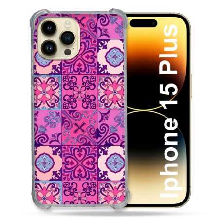 Coque Renforcée En Verre Trempé Pour Iphone 15 Plus (6.7) Texture Carreau Ciment Violet