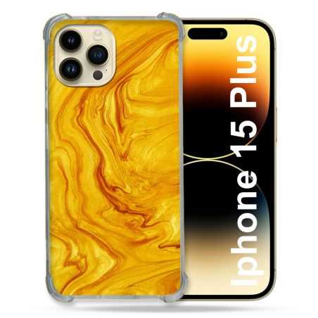 Coque Renforcée En Verre Trempé Pour Iphone 15 Plus (6.7) Texture Marbre Jaune