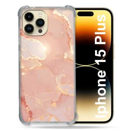 Coque Renforcée En Verre Trempé Pour Iphone 15 Plus (6.7) Texture Marbre Rose