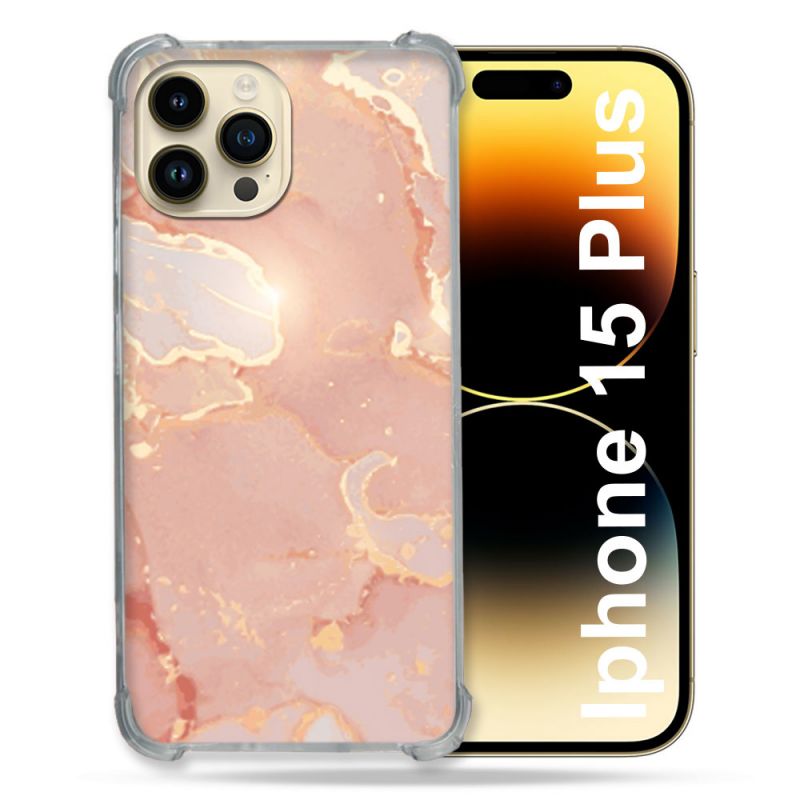 Coque Renforcée En Verre Trempé Pour Iphone 15 Plus (6.7) Texture Marbre Rose