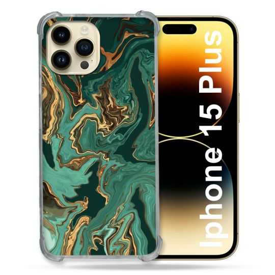 Coque Renforcée En Verre Trempé Pour Iphone 15 Plus (6.7) Texture Marbre Vert